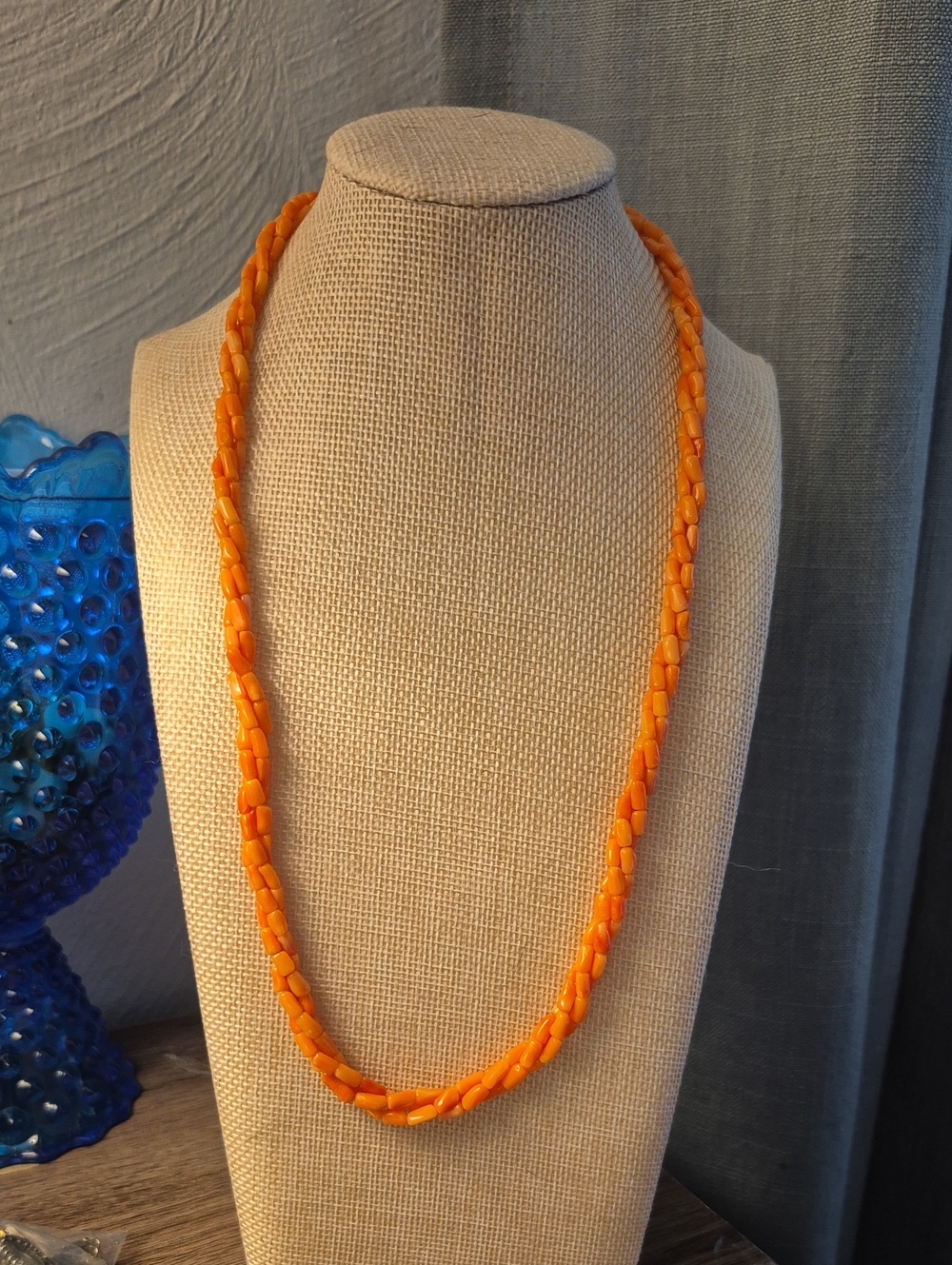 Japan  CARVED ANGEL SKIN CORAL Necklace 22"